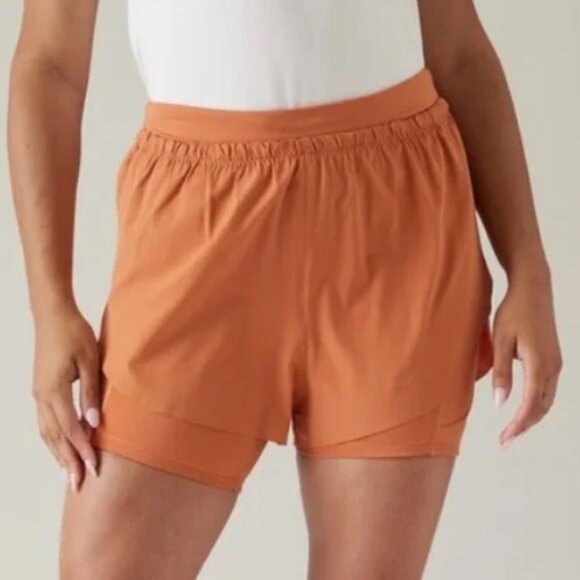 ATHLETA Mile Marker 2-In-1 Shorts Orange Size Small - Picture 3 of 10